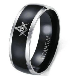 Black Titanium AG Freemasonry Masonic Pillars Freemason Master Masons Ring